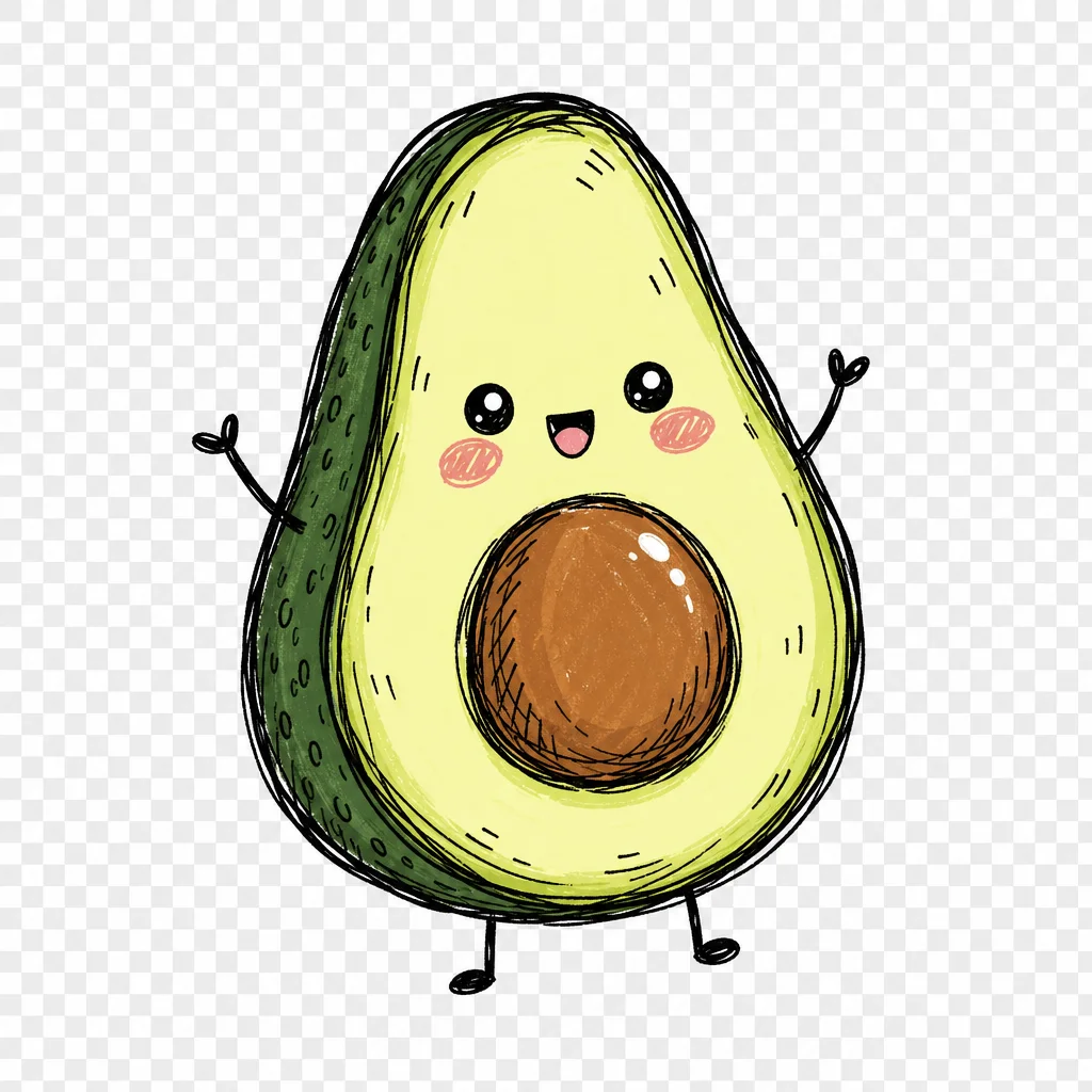 Kawaii Avocado With Happy Face — free clip art