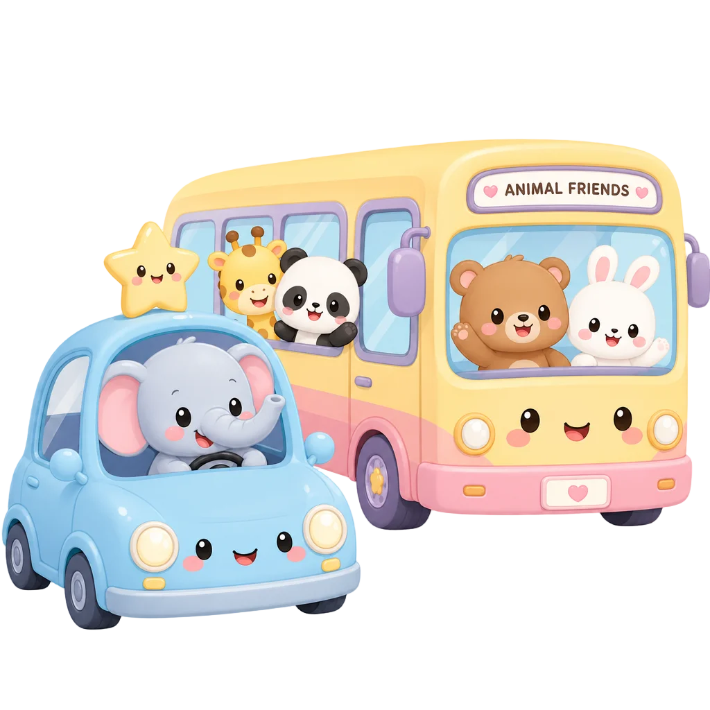 Kawaii Car Bus Elephant Friends — free clip art