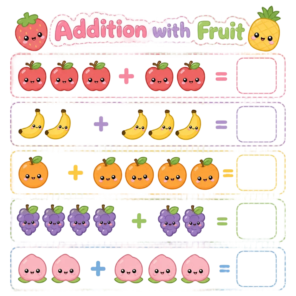 Kawaii Fruit Counting Worksheet — free clip art