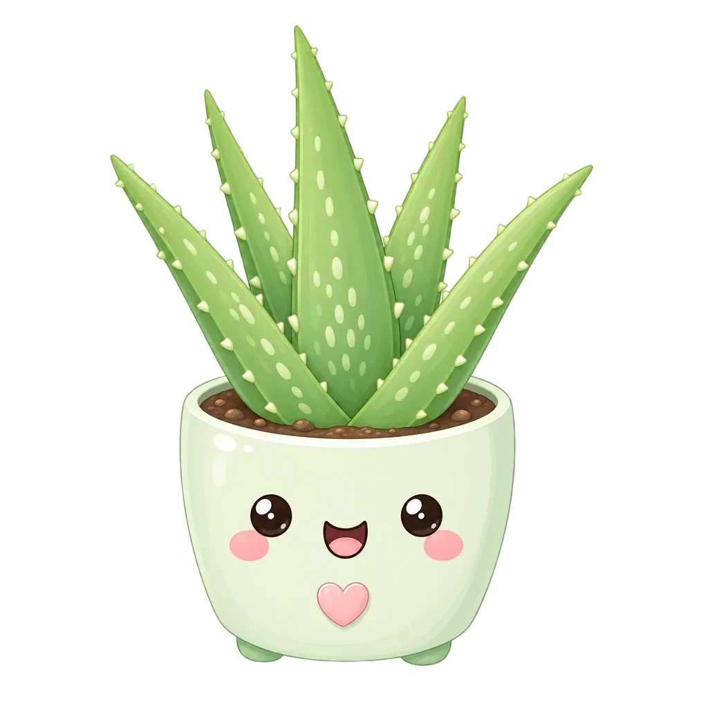 Kawaii Smiling Potted Aloe Vera Plant — free clip art
