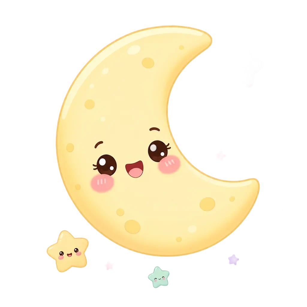 Kawaii Smiling Crescent Moon with Stars — free clip art