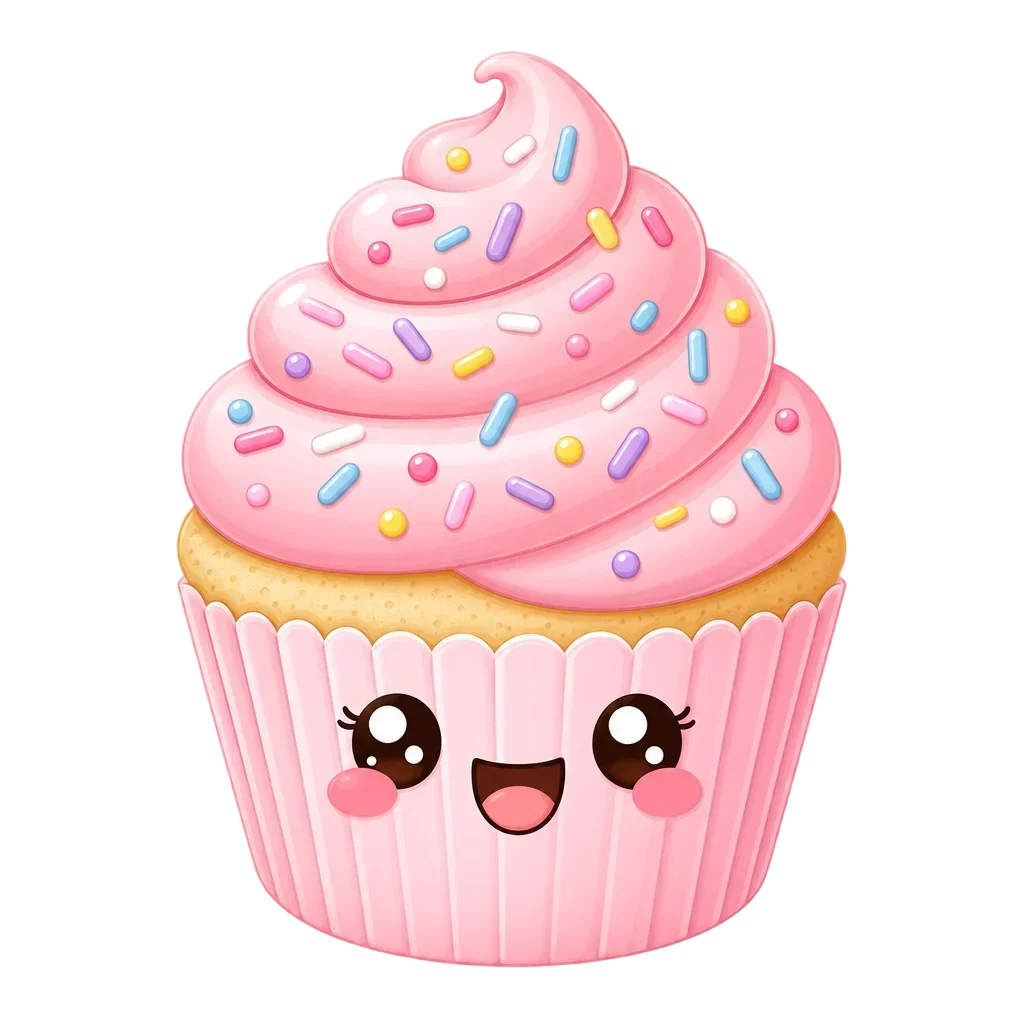 Kawaii Smiling Cupcake with Pink Frosting — free clip art