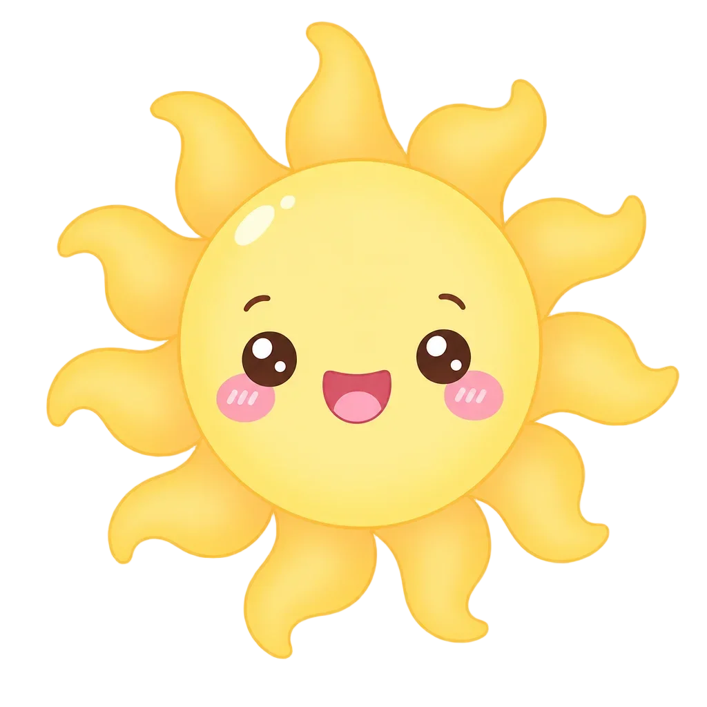 Cheerful Kawaii Sun with Wavy Rays — free clip art
