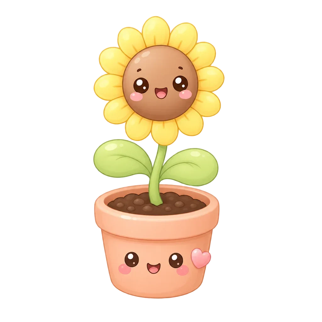 Kawaii Sunflower Sprout in Pot — free clip art