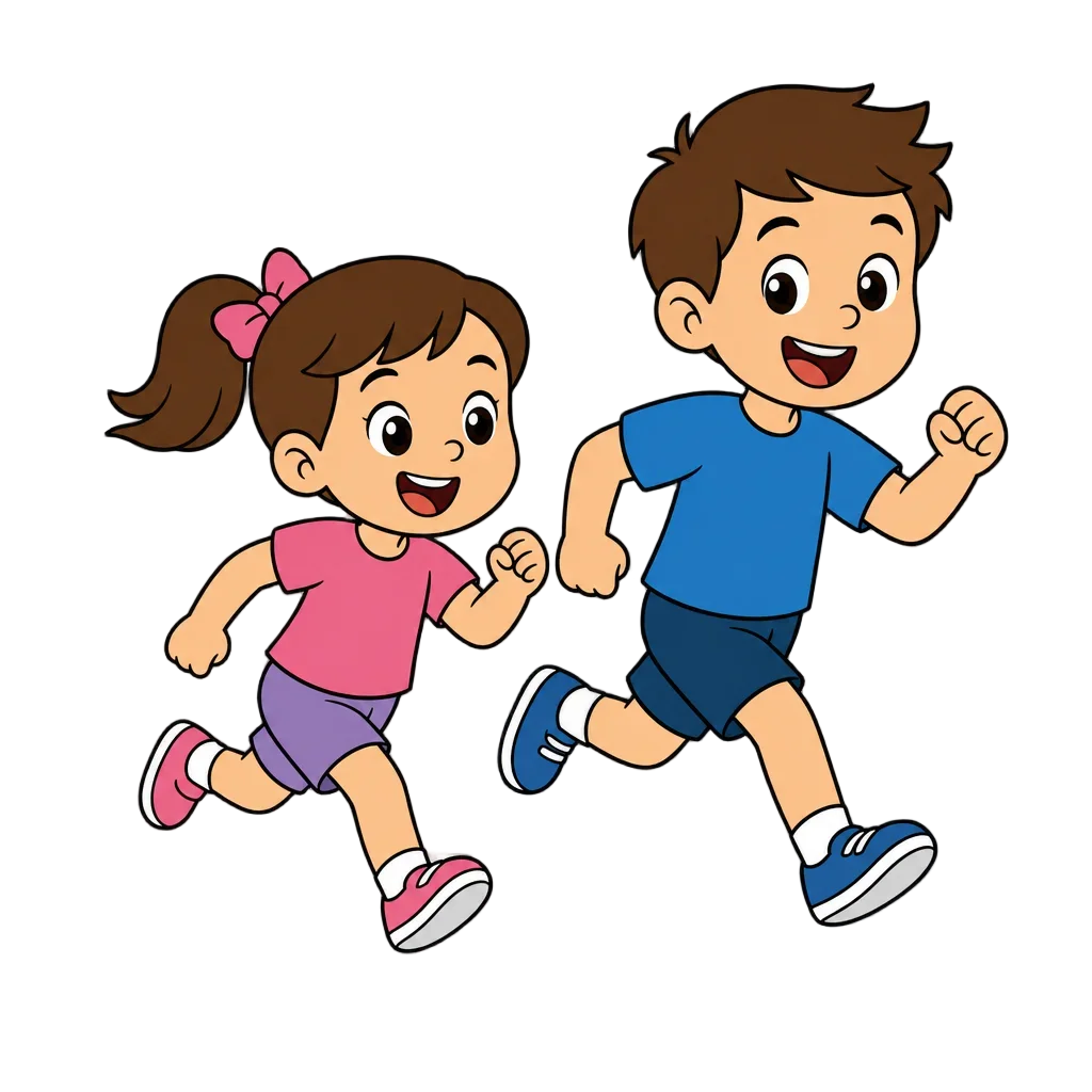 Little Girl Running with Brother Clipart — free clip art