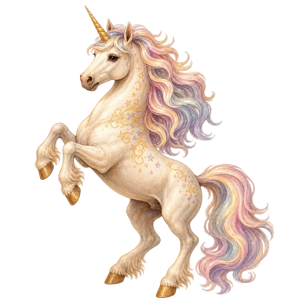 Magical Unicorn Rearing Up Storybook Art — free clip art