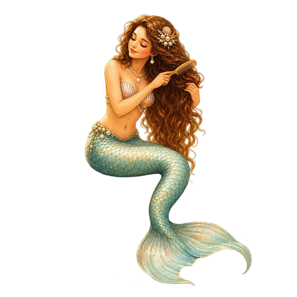 Mermaid on Rock Combing Hair — free clip art