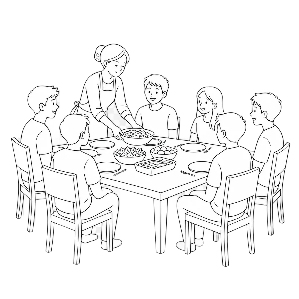 Mother Serving Family Dinner — free clip art