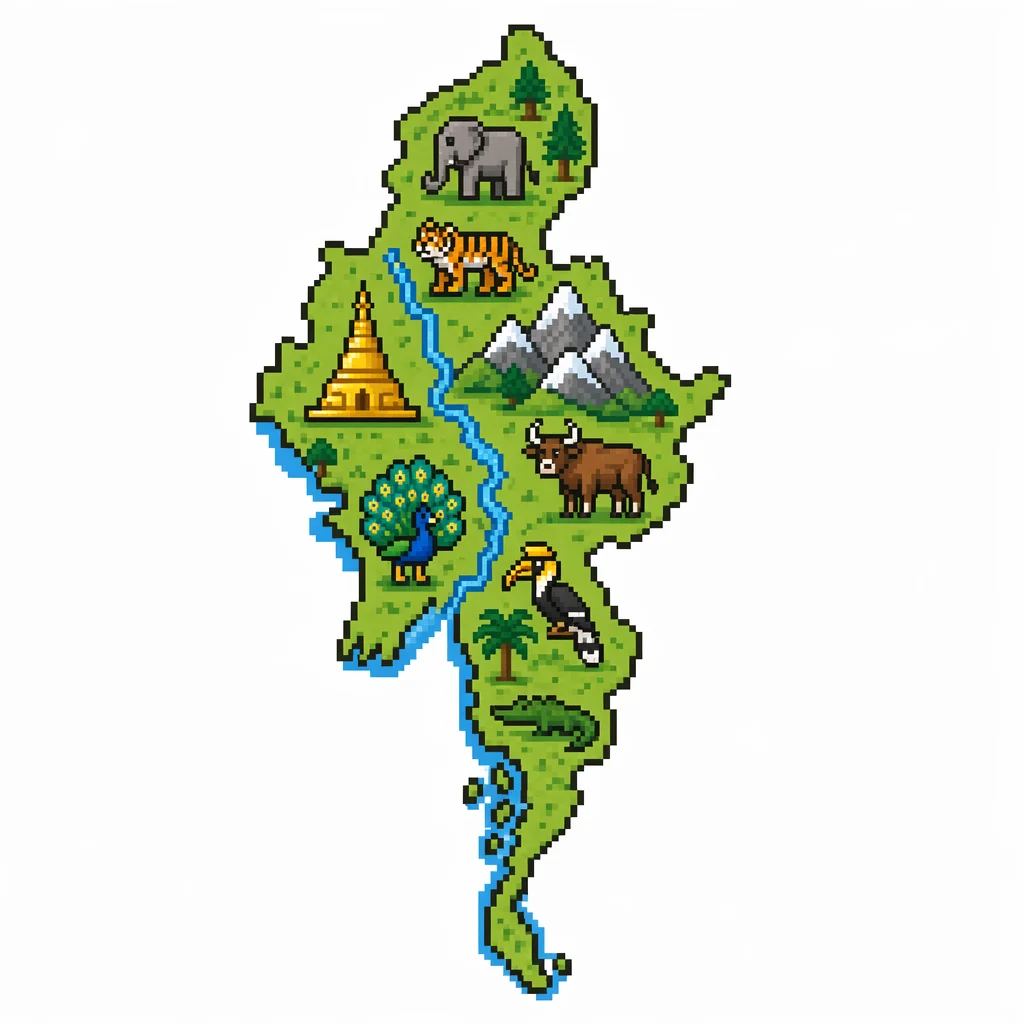Myanmar Map With Animals — free clip art