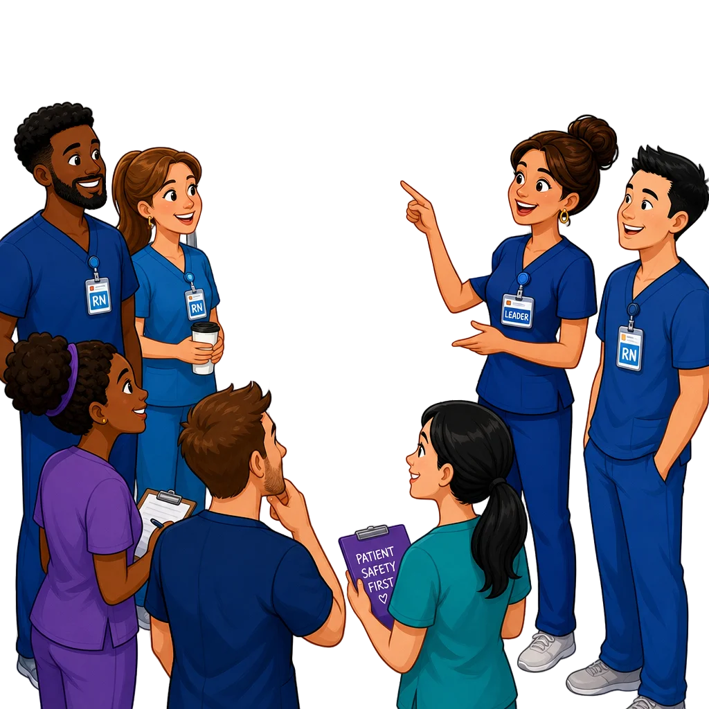 Nurses Huddle for Ulcer Prevention — free clip art