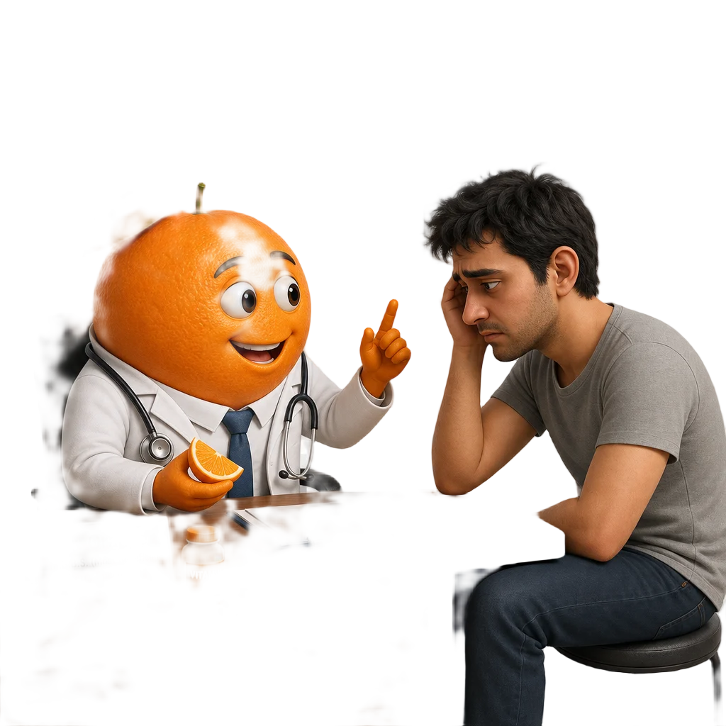 Orange Doctor with Tired Patient — free clip art