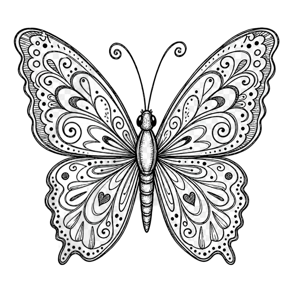 Ornate Symmetrical Butterfly Doodle — free clip art