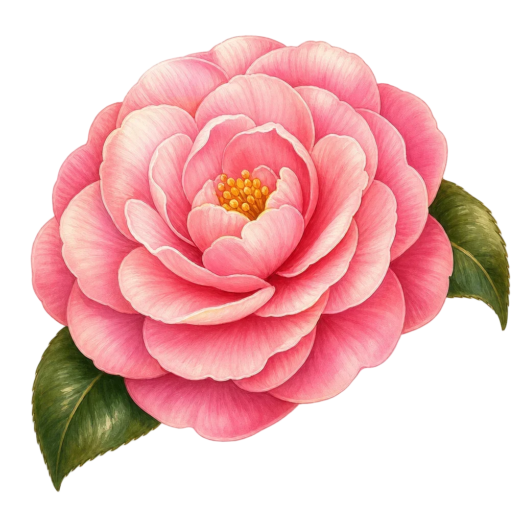 Pink Camellia Flower - Storybook Style — free clip art