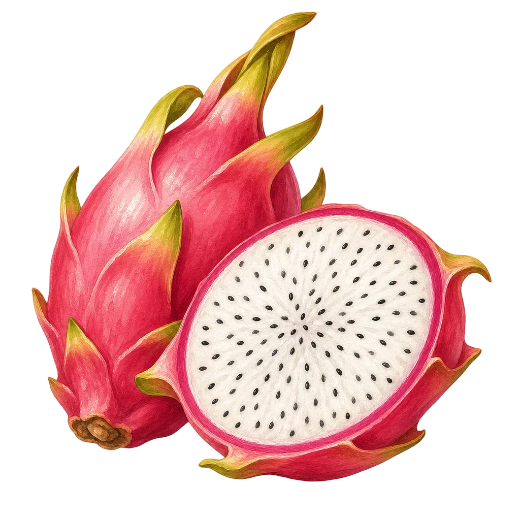 Pink Dragon Fruit Cut Open - Storybook Style — free clip art