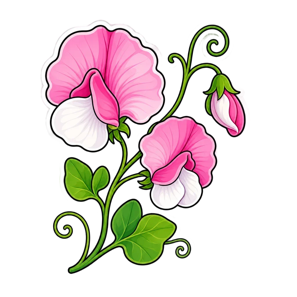 Pink and White Sweet Pea Flower Sticker — free clip art