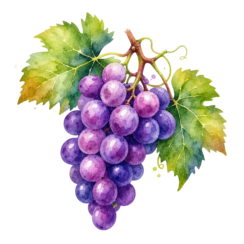 Purple Grapes on Vine Watercolor — free clip art