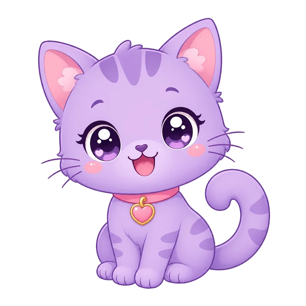 Playful Purple Kawaii Cat with Curled Tail — free clip art