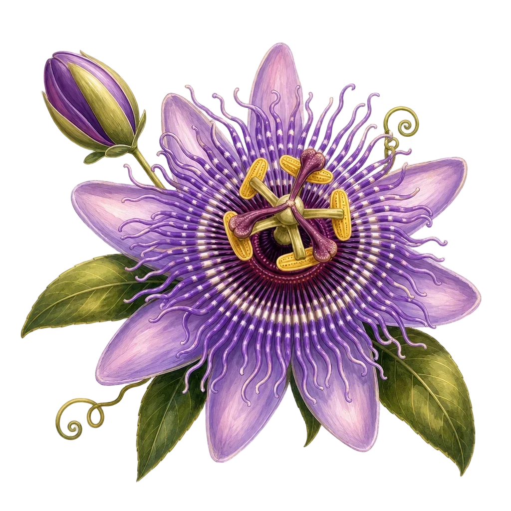 Purple Passionflower Storybook Illustration — free clip art