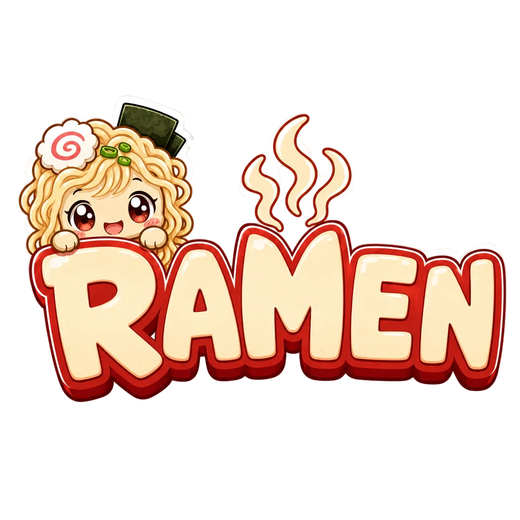 Ramen Word with Chibi Noodle Character — free clip art