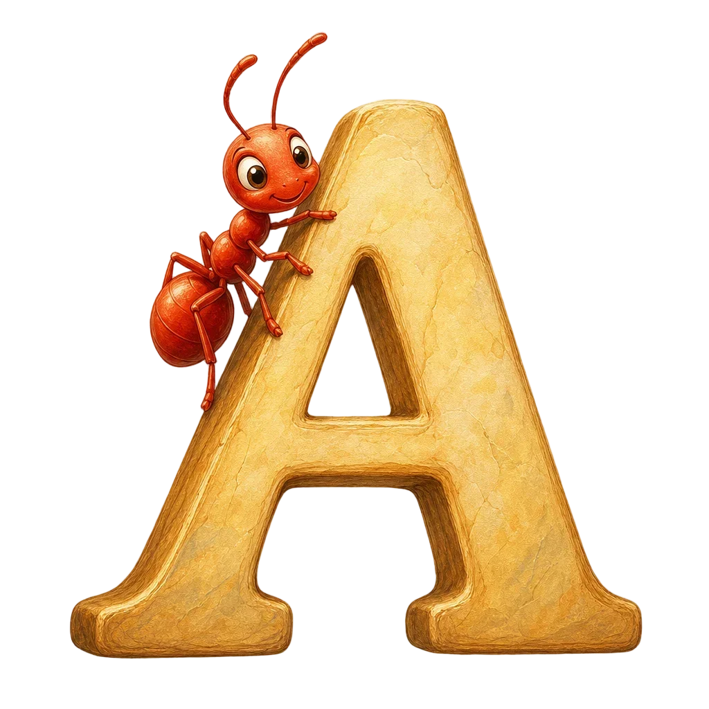 Red Ant on Letter A — free clip art