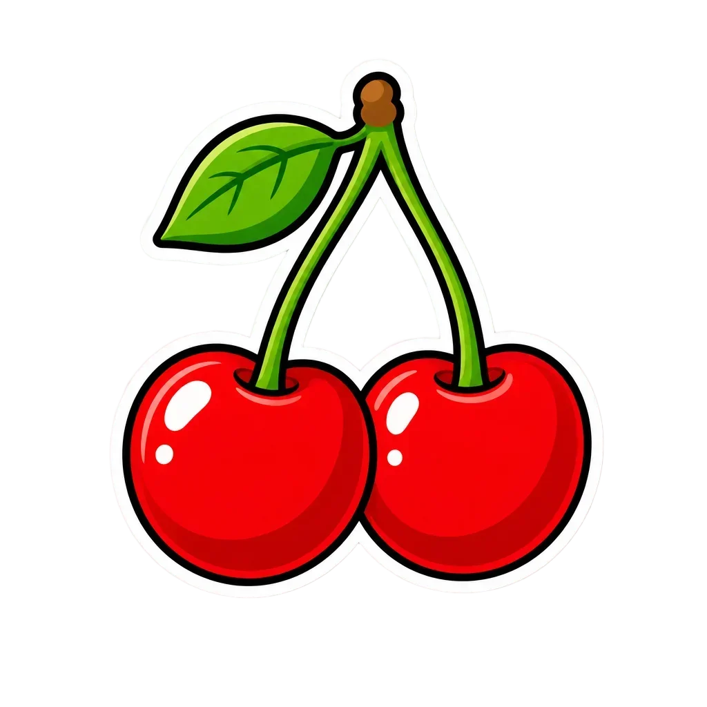 Red Cherries with Green Stem Sticker — free clip art