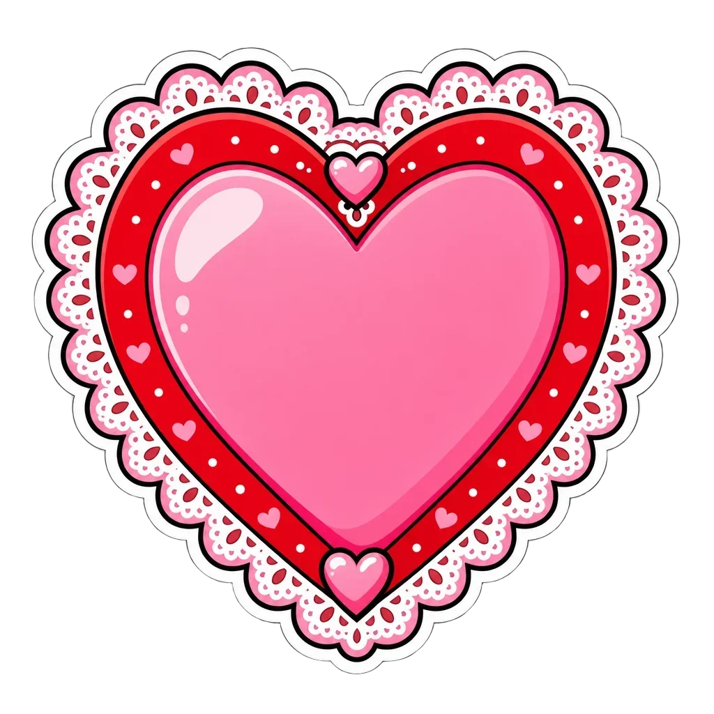 Red and Pink Heart Valentine with Lace Border — free clip art
