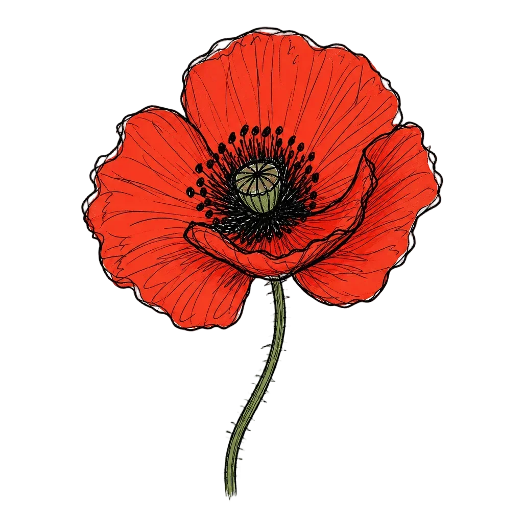 Red Poppy Doodle with Crinkled Petals — free clip art