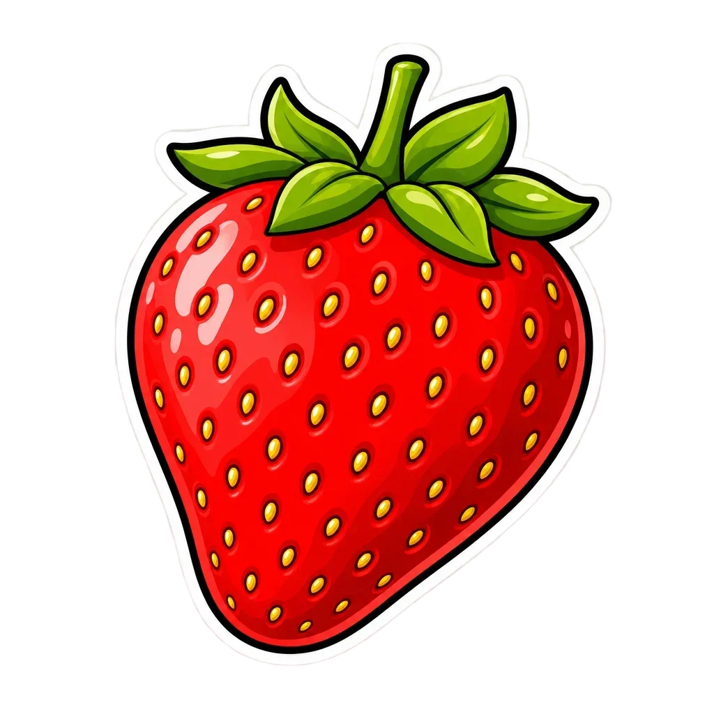 Red Strawberry Sticker with Green Cap — free clip art