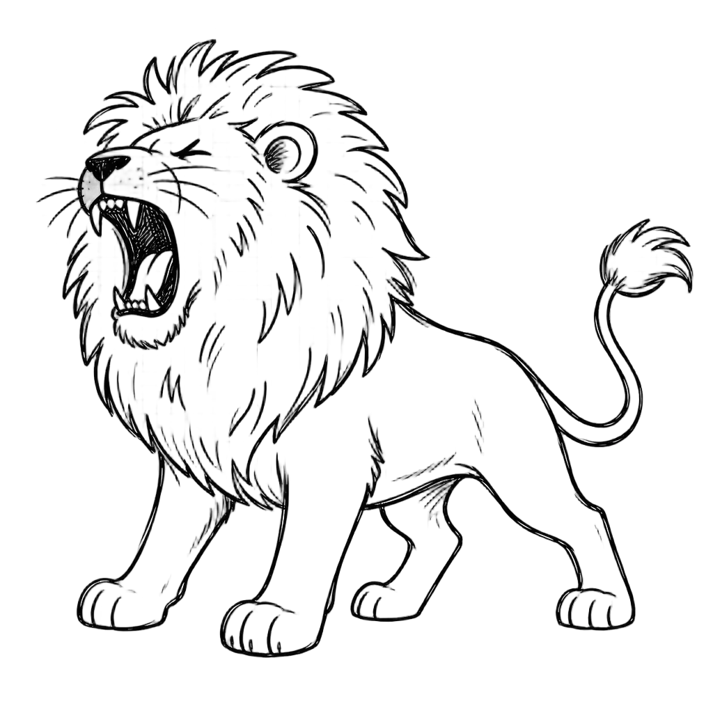 Simple Roaring Lion with Fluffy Mane Doodle — free clip art