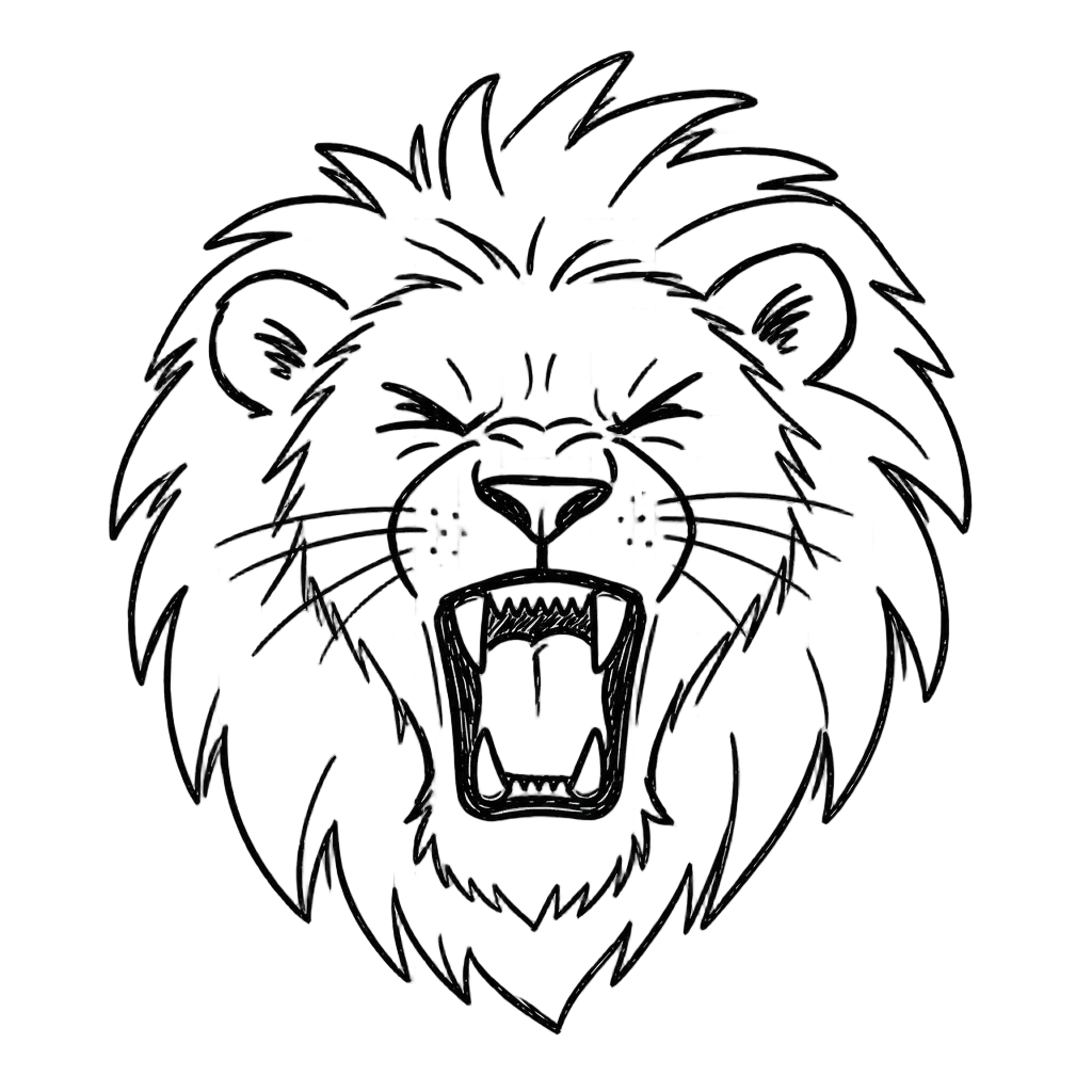 Roaring Lion Face Doodle Outline — free clip art