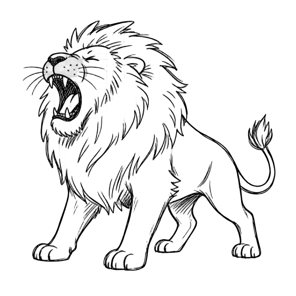 Roaring Lion with Fluffy Mane Doodle — free clip art