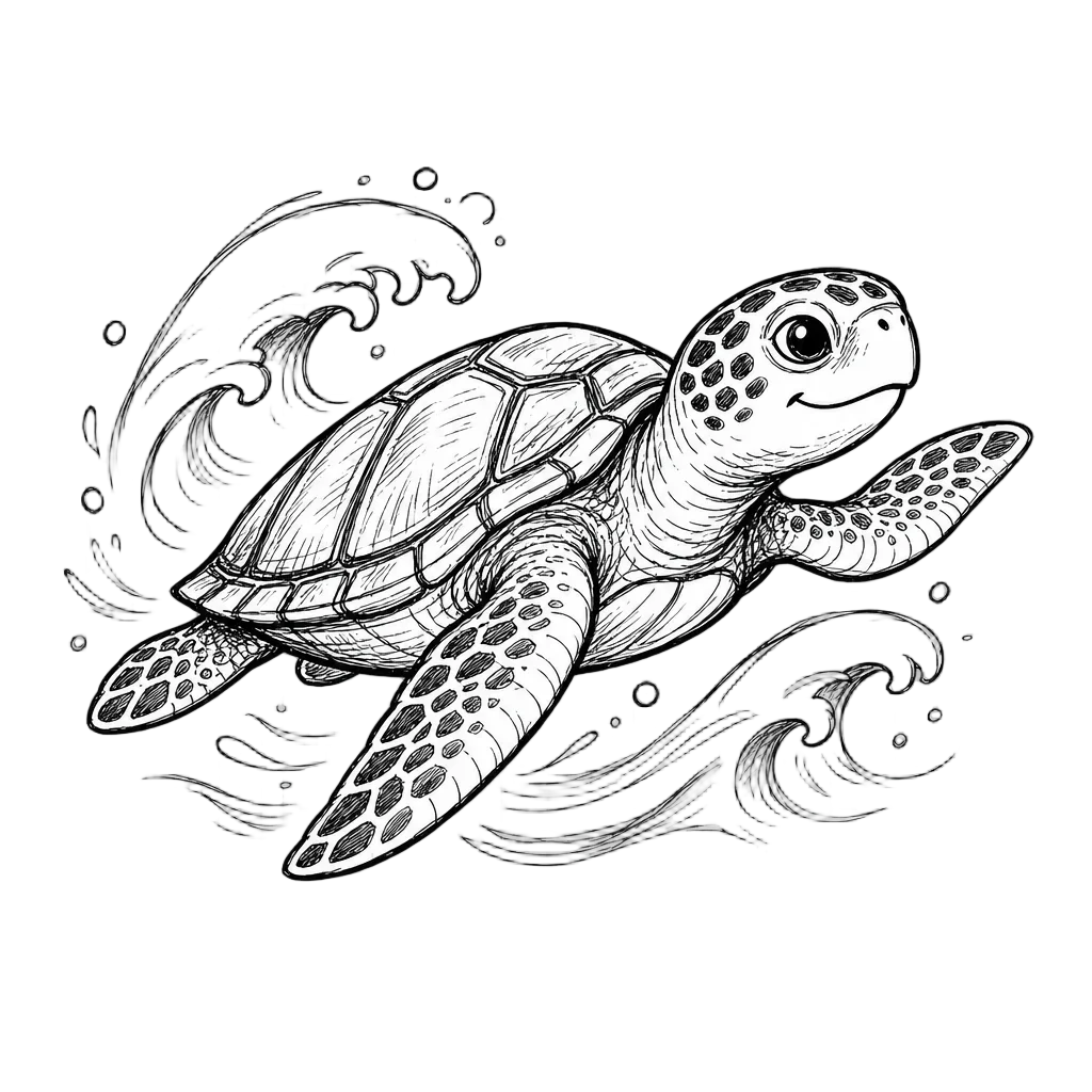 Sea Turtle Swimming Doodle — free clip art