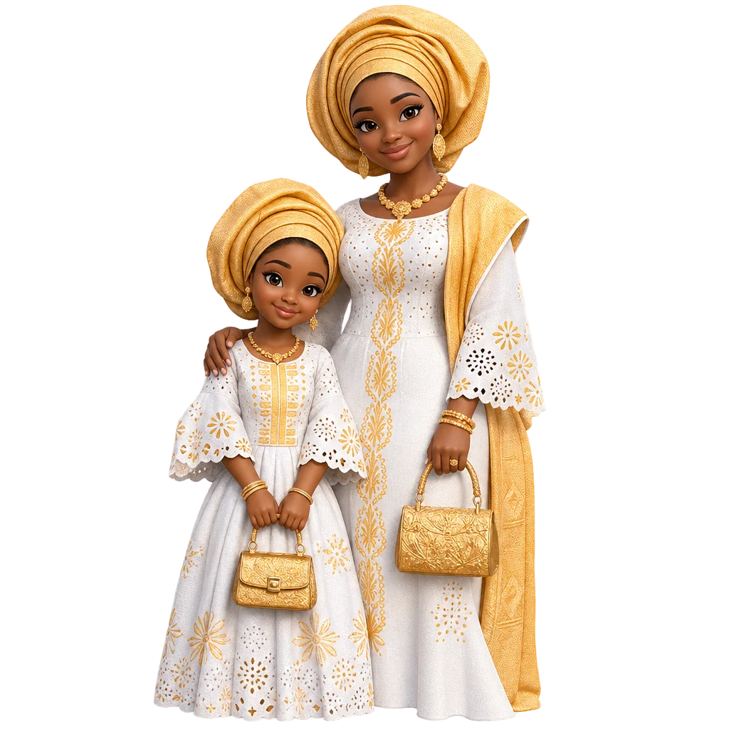 Senegal Mom And Daughter Traditional Attire — free clip art