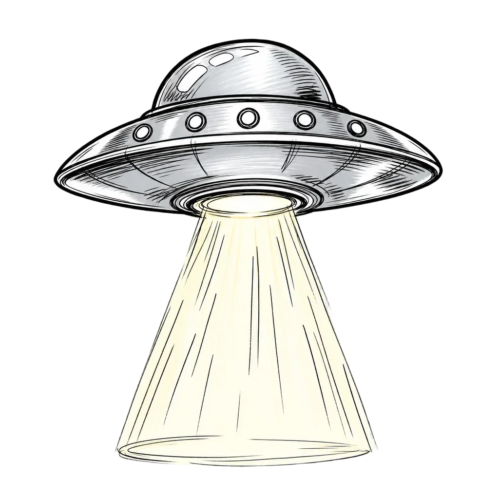 Shiny Silver UFO with Tractor Beam — free clip art