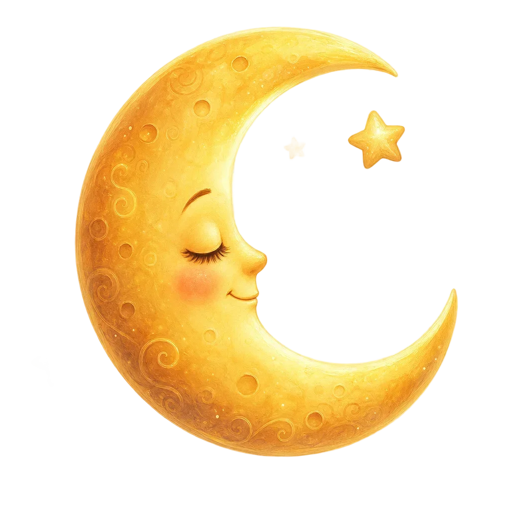 Sleepy Crescent Moon with Stars — free clip art