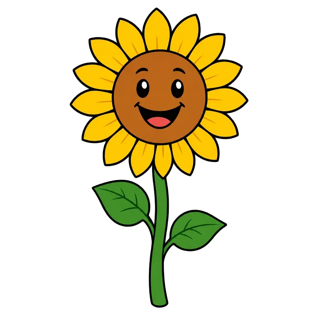 Smiling Sunflower with Green Stem — free clip art