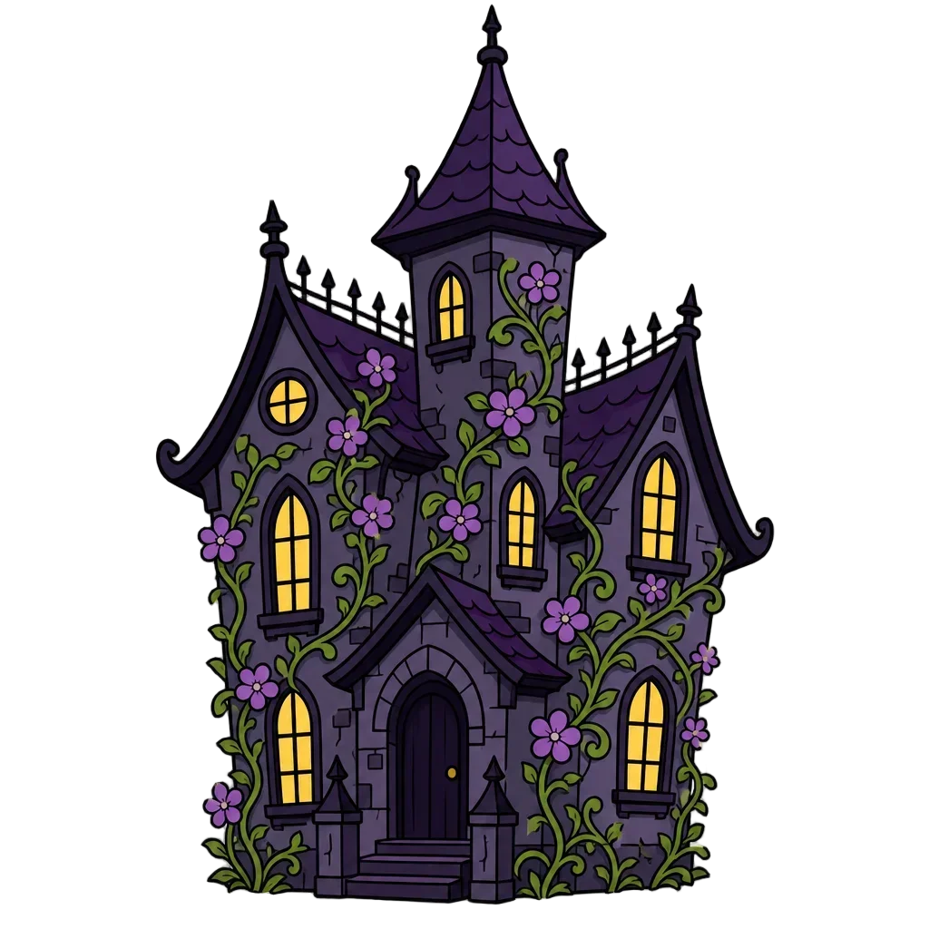 Spooky Haunted House with Flower Vines — free clip art