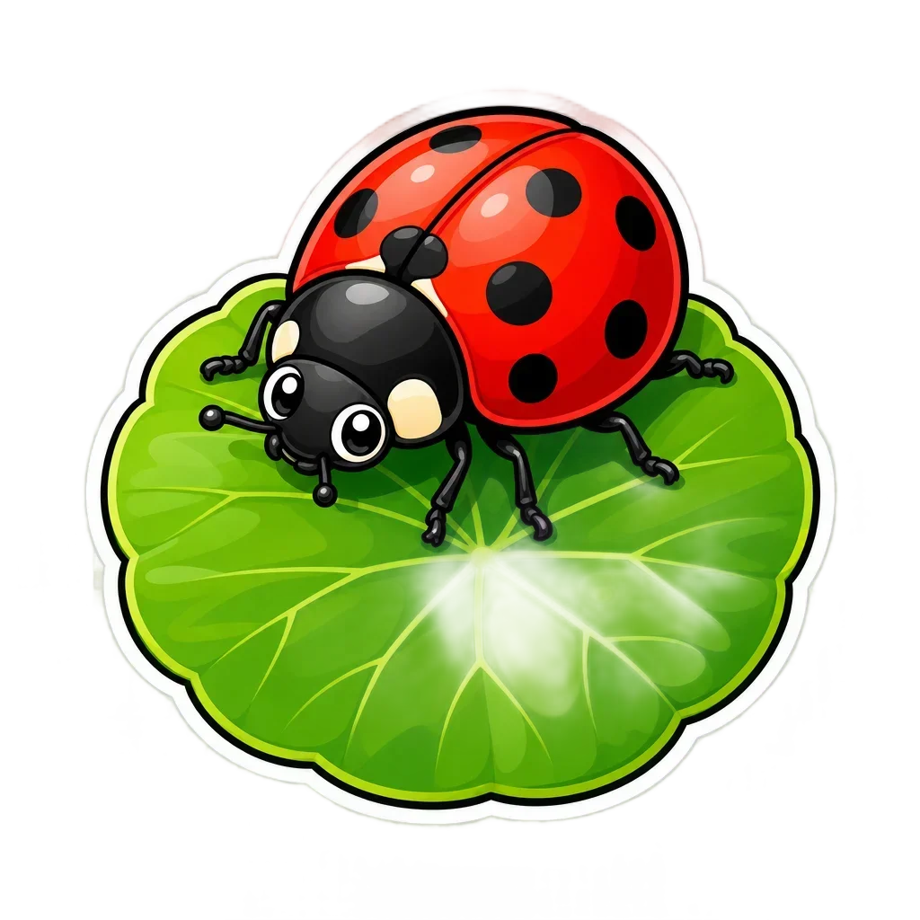 Spotted Ladybug on Green Leaf Sticker — free clip art