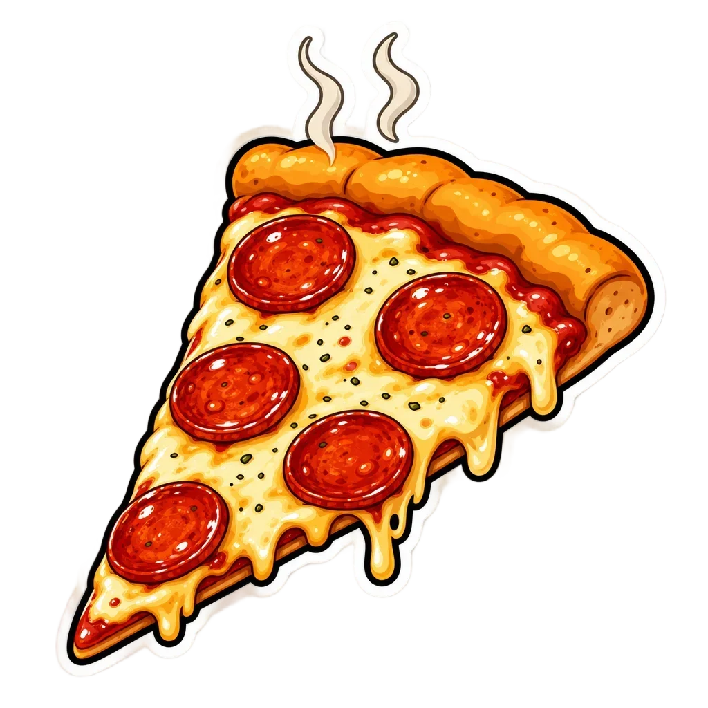Steaming Pepperoni Pizza Slice Sticker — free clip art