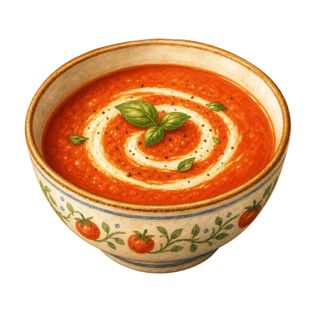 Storybook Tomato Soup with Cream Swirl — free clip art