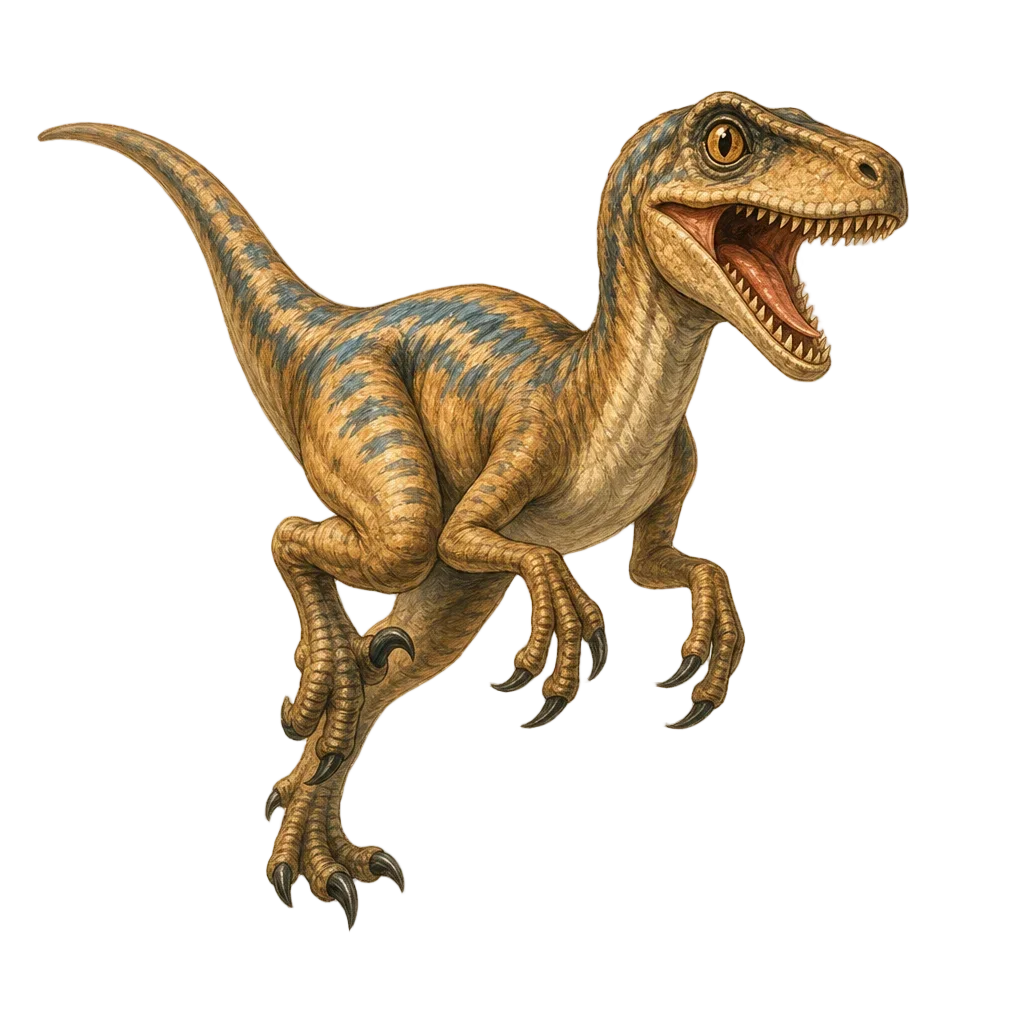 Storybook Velociraptor Mid-Sprint — free clip art