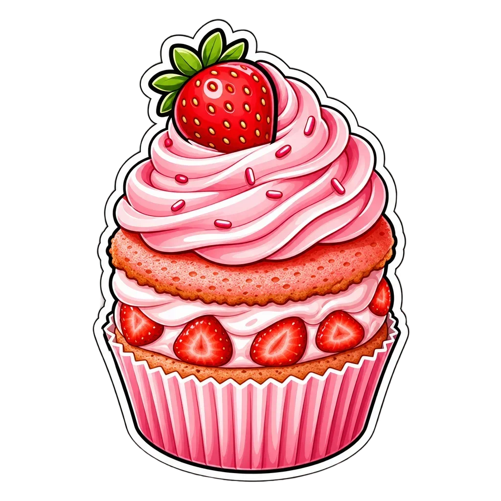 Layered Strawberry Cupcake with Pink Frosting — free clip art