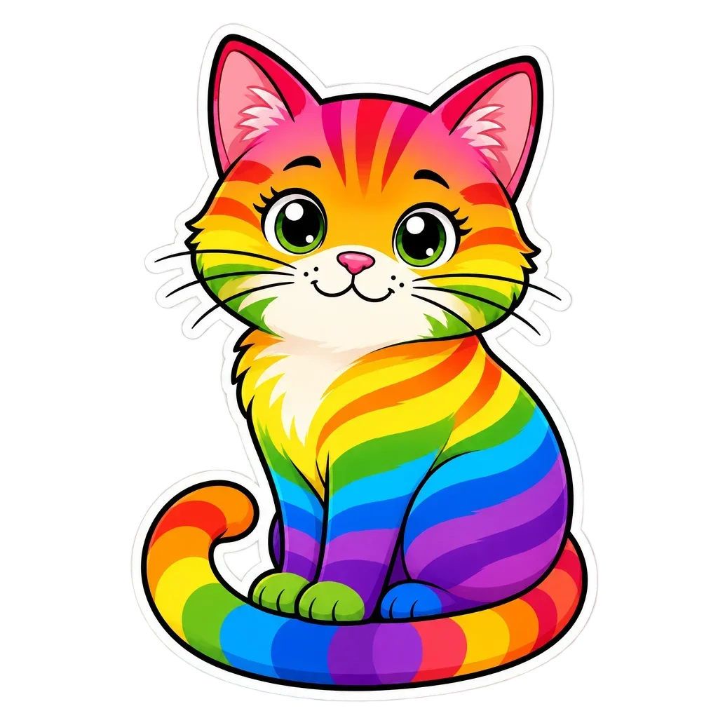 Striped Rainbow Cat Sticker — free clip art