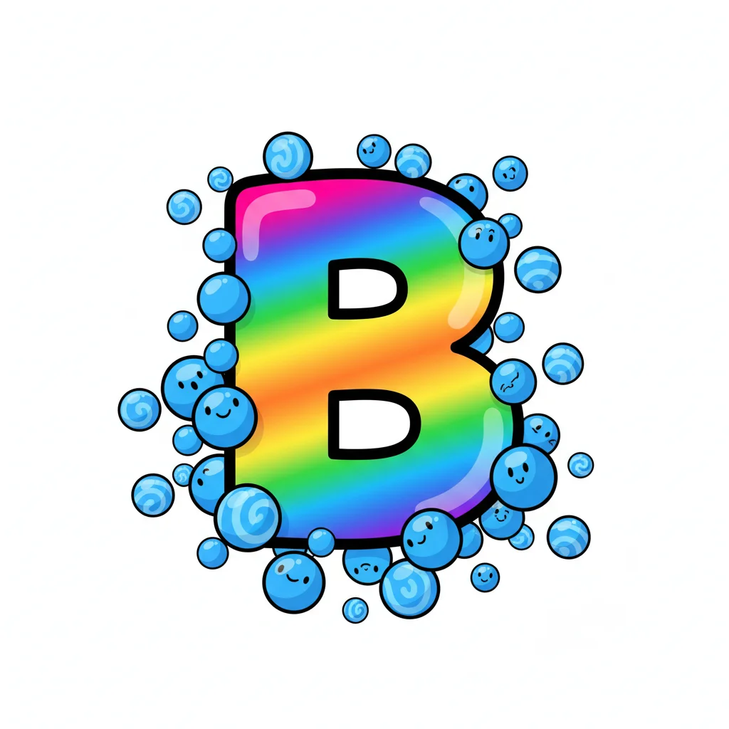 the letter B large, colorful with blue balls surrounding it — free clip art