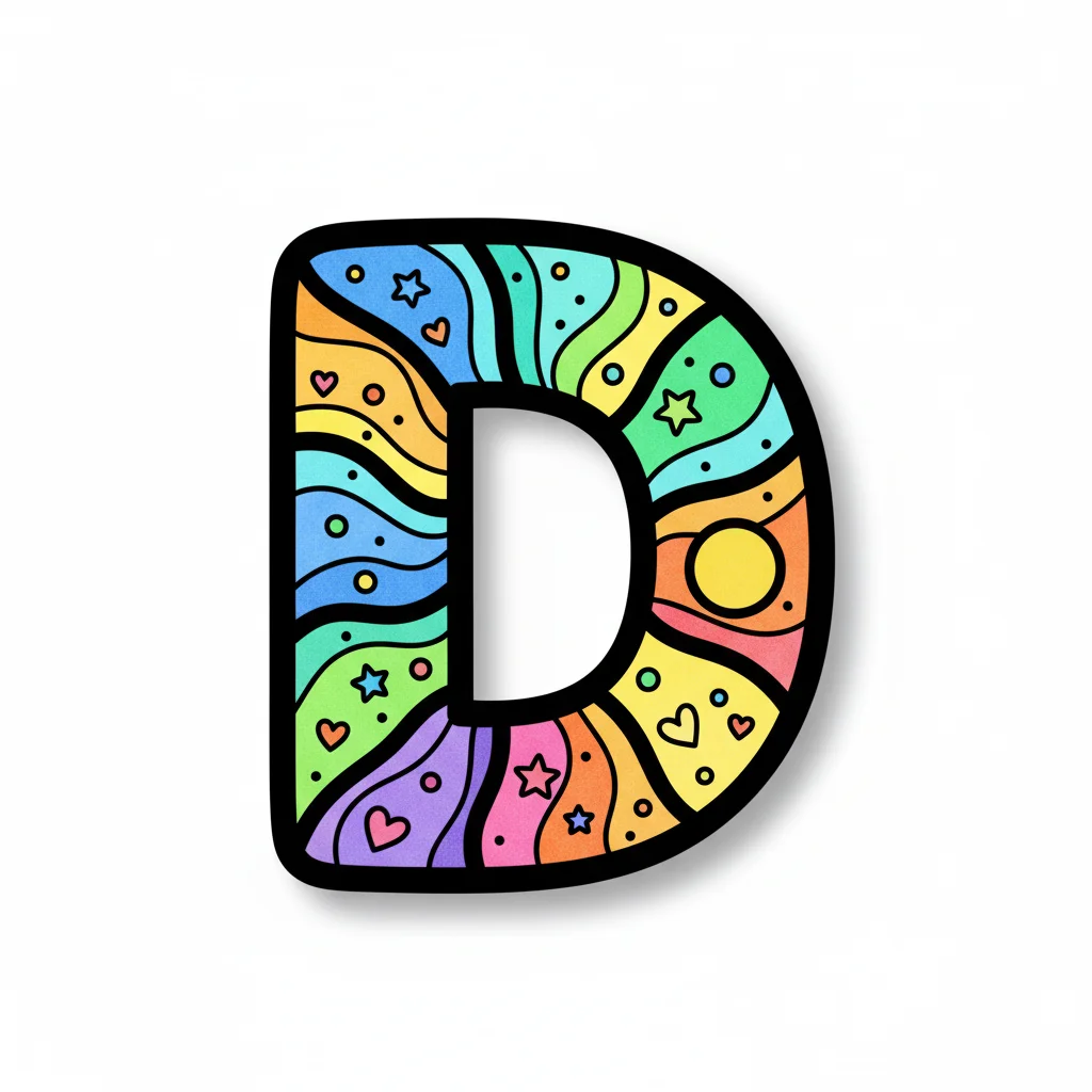 the letter D large, colorful shaped like a Door — free clip art
