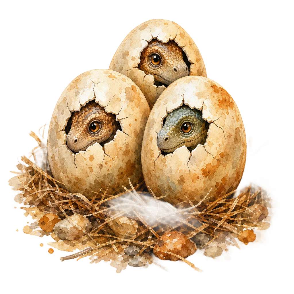 Three Dinosaur Eggs Hatching — free clip art