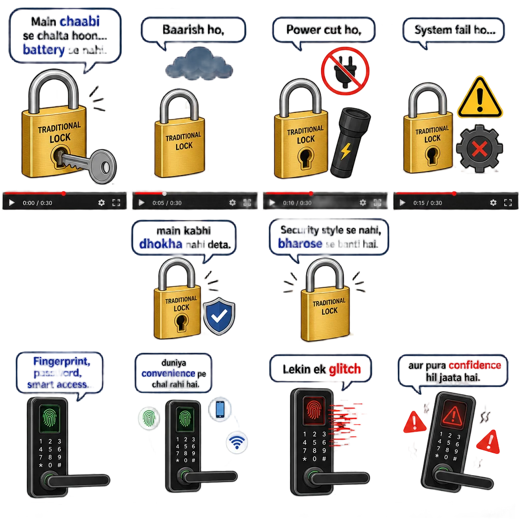 Traditional Versus Digital Lock — free clip art