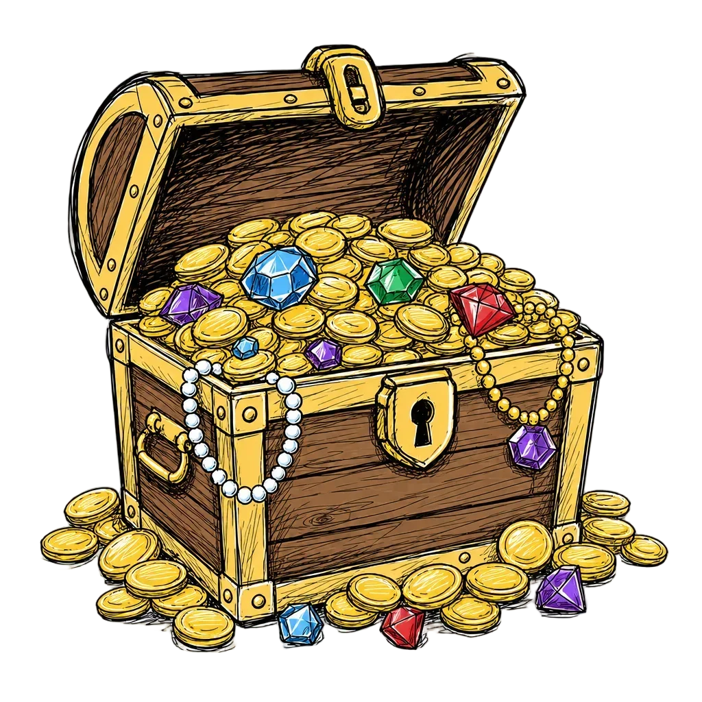 Overflowing Treasure Chest with Gold Coins and Gems — free clip art