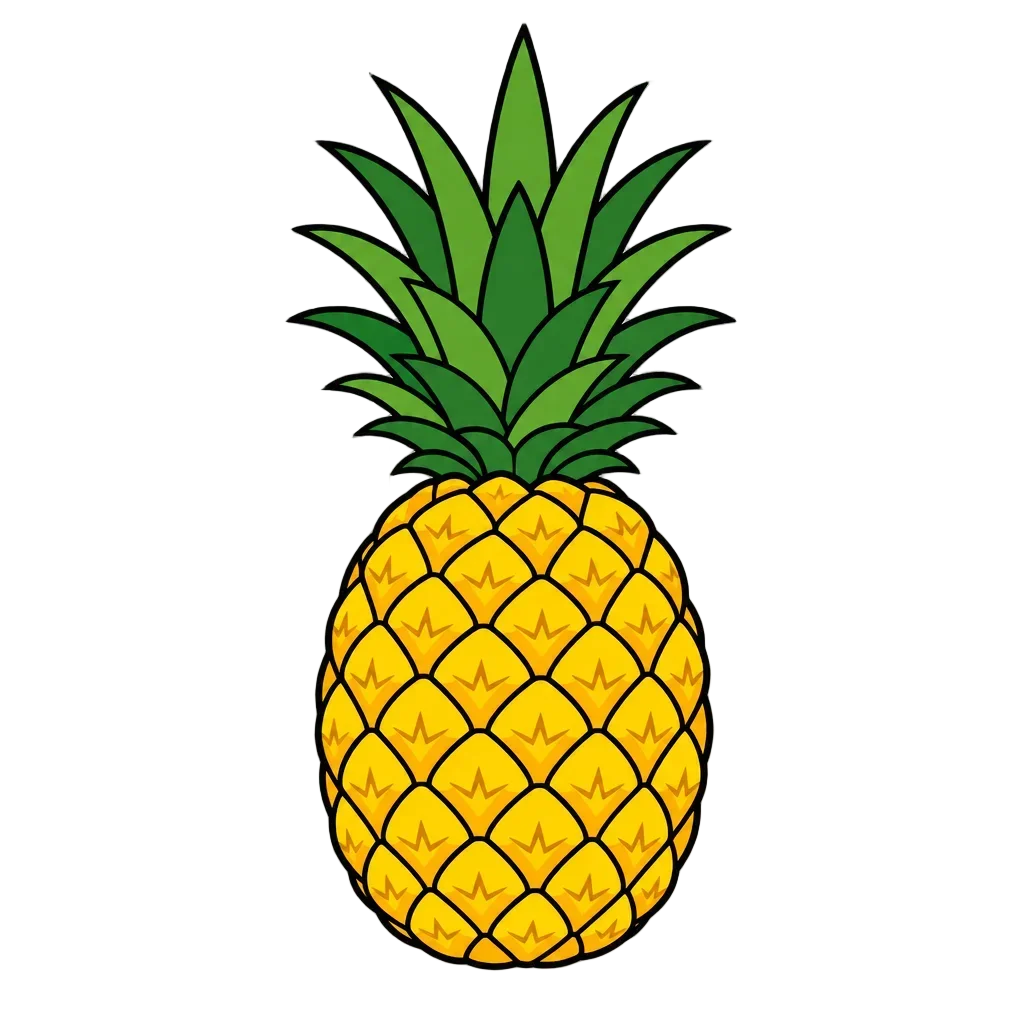 Tropical Yellow Pineapple with Green Crown — free clip art