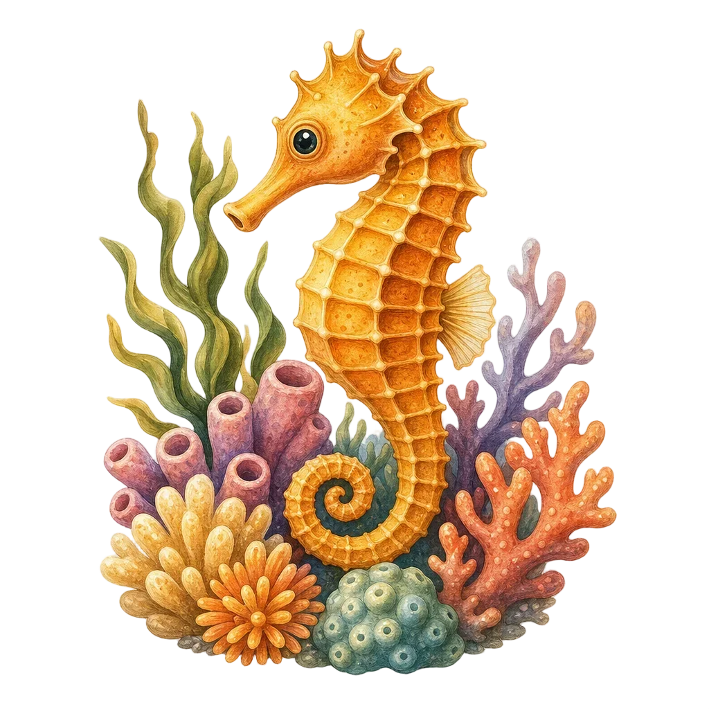 Underwater Seahorse Among Coral — free clip art